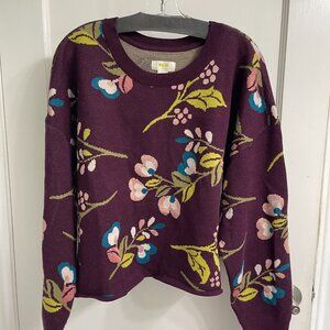 Anthropologie Maeve Carys Scoop-Neck Sweater - Maroon with Flowers Print. XL